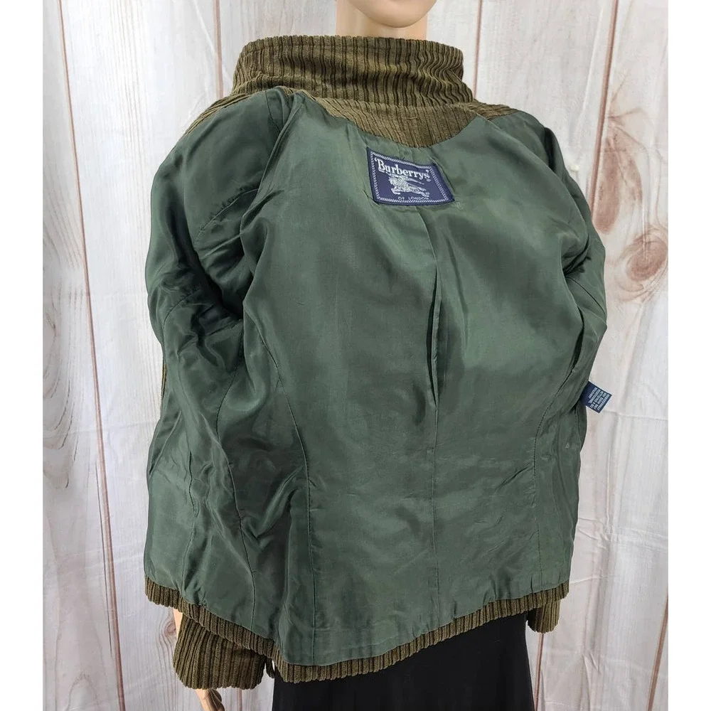 Burberry of London Women's Olive Green Corduroy Jacket Zip Up Size 8P